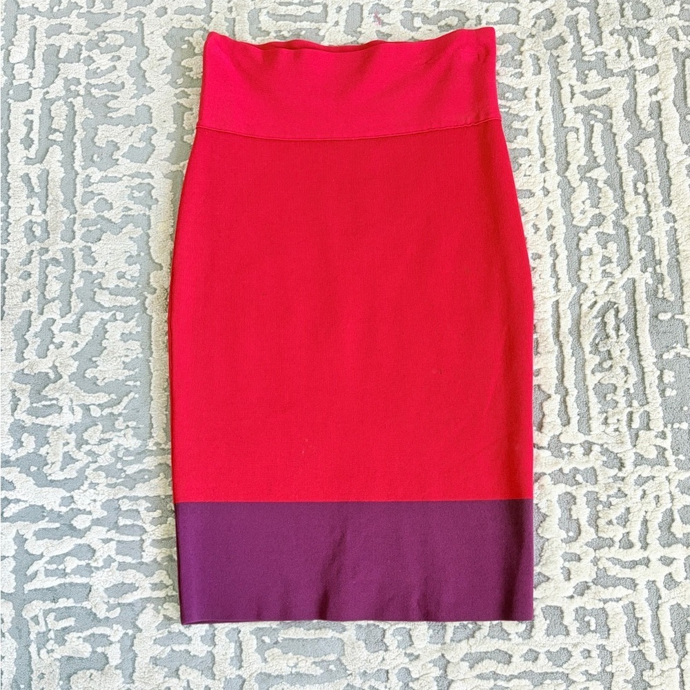Express Vibrant Red and Deep Purple Pencil Skirt